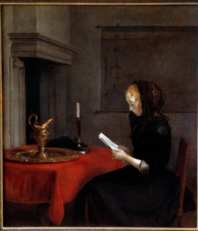 Frau, die einen Brief liest. Gemälde von Gerard ter Borch (1617-1681) von Gerard ter Borch