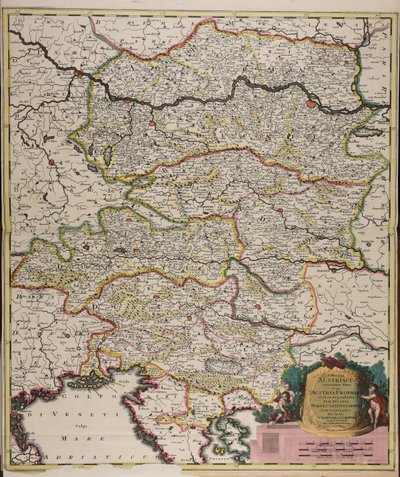 Östlicher Teil des österreichischen Kreises, in dem Österreich selbst und die von ihm abhängigen Herzogtümer Steiermark, Kärnten, Krain sowie die eingeschlossenen Grafschaften Cilli und Görz einzeln unterteilt sind von Gerard Valck