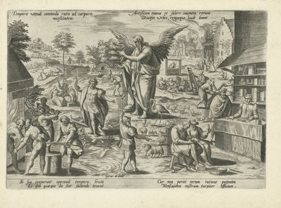 Vater Zeit inmitten von Szenen mit Berufen und Tätigkeiten der Menschen von Gerard de Jode