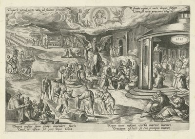 Vater Zeit inmitten von Szenen mit Werken der Barmherzigkeit und christlichen Tugenden (Moralische Allegorien über die Zeit) von Gerard de Jode