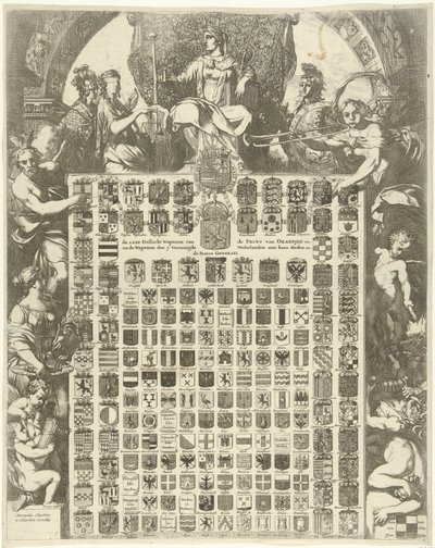 Wappen von Prinz Wilhelm III. in einer allegorischen Umrahmung von Gerard de Lairesse