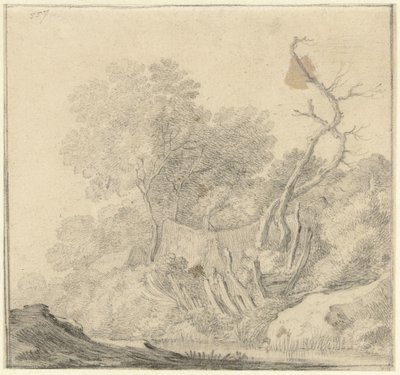 Häuser zwischen Bäumen am Wasser von Gerard ter Borch (II) (possibly)