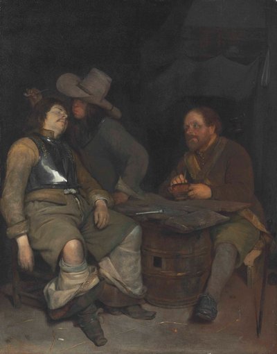 Wachstubeninterieur mit einem rauchenden Soldaten von Gerard ter Borch