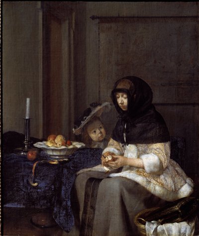 Eine Mutter schält einen Apfel von Gerard ter Borch