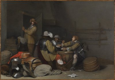 Wachstube mit rauchenden und Karten spielenden Soldaten von Gerard ter Borch