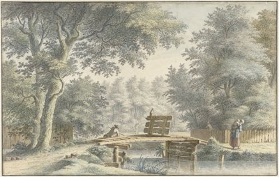 Landschaft mit einer Brücke, auf der ein Angler steht von Gerard van Rossum