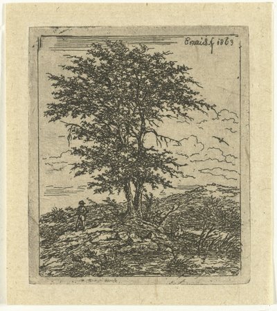 Landschaft mit Eiche und Jäger von Gerardus Emaus de Micault