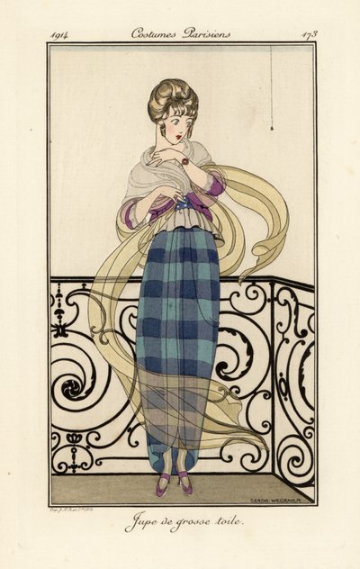 Frau in einem großen Toile-Rock, die Angst vor einer Spinne hat von Gerda Marie Frederike Wegener
