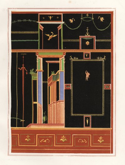 Wandmalerei aus einem nicht identifizierten Gebäude in Pompeji. Chromolithographie von Victor Steeger nach einer Illustration von Geremia Discanno aus Emile Presuhn (1844-1878) Die schönsten Gemälde von Pompeji, Leipzig von Geremia Discanno