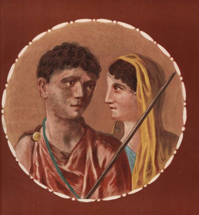 Porträt eines Mannes und einer Frau aus einem nicht identifizierten Haus in Pompeji. Chromolithographie von Victor Steeger nach einer Illustration von Geremia Discanno aus Emile Presuhn (1844-1878) Die schönsten Gemälde von Pompeji, Leipzig von Geremia Discanno