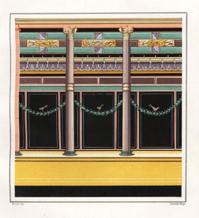 Wandmalerei aus einem Raum im Haus der Epigramme (Chromolithographie von Victor Steeger nach einer Illustration von Geremia Discanno aus Emile Presuhn 