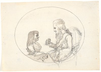 Erbprinz Frederik mit dem Erbprinzen (Chr. VIII) zeigt ein Porträt der verstorbenen Erbprinzessin Sofie Frederikke von Gerhard Ludvig Lahde