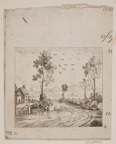 Landschaft mit Haus an einer Straße mit Baum und fliegenden Vögeln von Gerhard Ludvig Lahde
