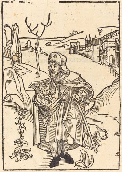 Gerson als Pilger mit Stadt im Hintergrund von German 15th Century