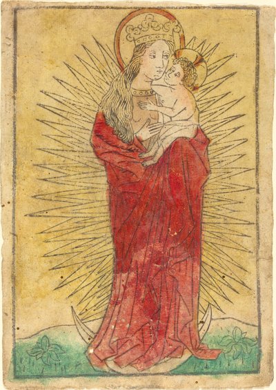 Madonna und Kind in einer Glorie auf einer Mondsichel stehend von German 15th Century