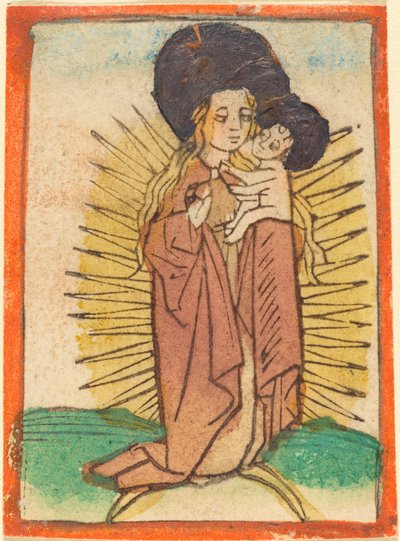 Madonna und Kind in einer Glorie auf einer Mondsichel stehend von German 15th Century