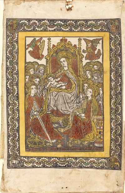 Die Madonna auf dem Thron mit achtzehn heiligen Frauen von German 15th Century or Master with the Mountain Like Clouds