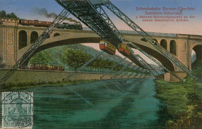 Barmen-Elberfeld-Sonnborn-Vohwinkel Schwebebahn und die neue Sonnborn Brücke, Deutschland. Postkarte gesendet 1913. von German Photographer