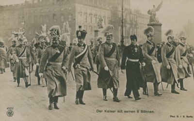 Kaiser Wilhelm II. von Deutschland mit seinen sechs Söhnen. Postkarte gesendet 1913. von German Photographer