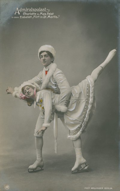 Postkarte von Eisläufern, gesendet 1913 von German Photographer