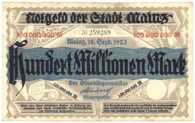 Eine Hundert-Millionen-Mark-Banknote, 1923 von German School