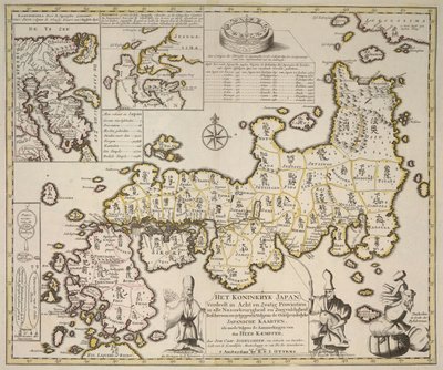 Karte des Königreichs Japan, unterteilt in 68 Provinzen, separate Karten von Kamtschatka und Niphon von German School