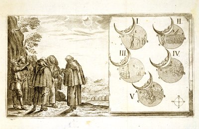 Ein militärischer Angriff, geplant entsprechend den Phasen einer Sonnenfinsternis, Illustration aus einem Buch über die osmanischen Feldzüge in Europa, graviert von Paul Furst (ca.1605-66) von German School