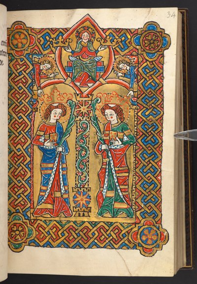 Christus und Engel krönen zwei monastische Heilige von German School
