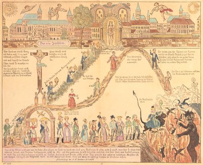 Allegorische Darstellung des christlichen und weltlichen Lebens, veröffentlicht von G.N. Benner, Nürnberg, um 1830 von German School