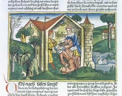 Apokryphen: Tobit wird von Spatzenkot geblendet, aus der Nürnberger Bibel (Biblia Sacra Germanaica) von German School