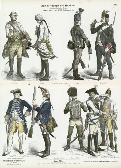 Österreichische und preußische Militäruniformen, zweite Hälfte des 18. Jahrhunderts von German School