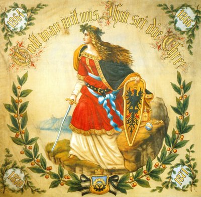 Banner mit dem Bild von Germania, Symbol eines vereinten Deutschlands, ca. 1918 von German School