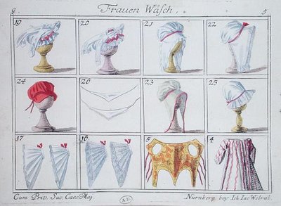 Hauben und Korsetts, aus einer Serie über Frauenkleidung von German School
