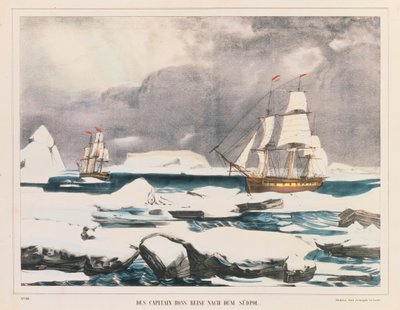 Britischer Polarforscher Captain Ross Expedition in die Antarktis, veröffentlicht von J. Scholz, Mainz, zwischen 1839-42 von German School