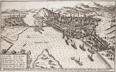 Buda und Pest von den Christen belagert im Jahr 1602, Illustration aus einem Buch über die osmanischen Feldzüge in Europa, graviert von Paul Furst (ca.1605-66) von German School