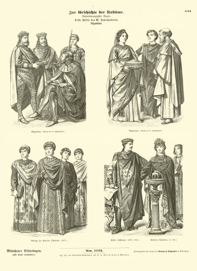 Byzantinische Kostüme, erste Hälfte des 6. Jahrhunderts von German School
