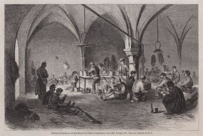 Gefangene Garibaldianer und französische Freischärler im Rathaus von Dijon, Frankreich, Deutsch-Französischer Krieg, Mitte Dezember 1870 (Stich) von German School