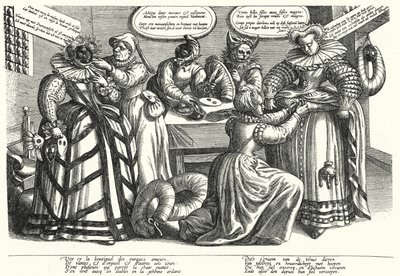 Karikatur über Frauenkostüme, Anfang des 17. Jahrhunderts (Gravur) von German School