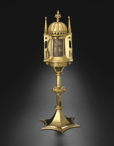 Runde Monstranz mit Kuppeldach aus Braunschweig, Deutschland, spätes 14. Jahrhundert (vergoldetes Silber & Kristall) von German School