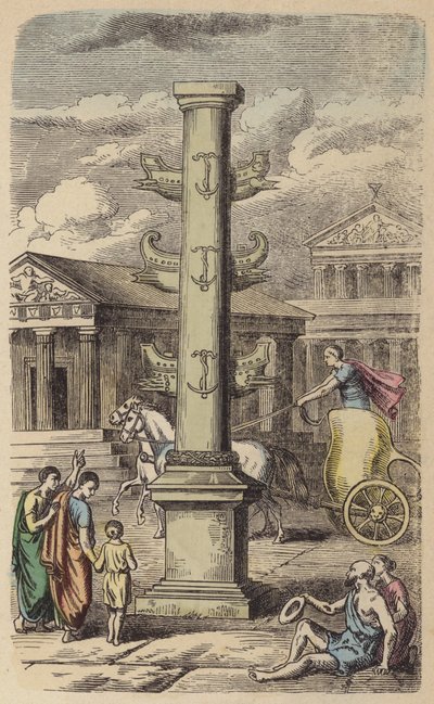 Säule zur Erinnerung an einen römischen Seesieg (kolorierte Gravur) von German School