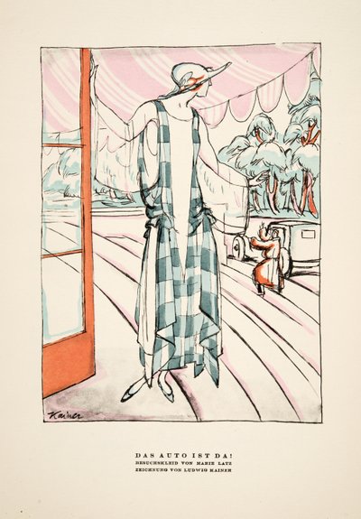 Das Auto Ist Da!, Werbung für Kleid von Marie Latz, aus Styl, veröffentlicht 1922 von German School