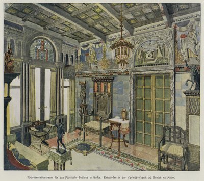 Entwurf für ein Zimmer im Königspalast in Sofia, Bulgarien, produziert von der A Bembe Möbelfabrik in Mainz, Deutschland von German School