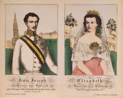 Doppelporträt von Kaiser Franz Joseph I. von Österreich und Kaiserin Elisabeth, aus Neuruppiner Bilderbogen, 1854 von German School