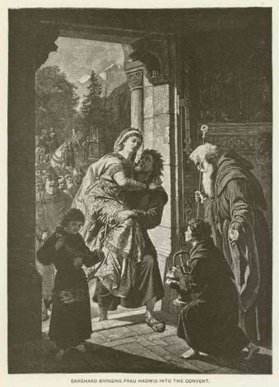 Ekkehard bringt Frau Hadwig ins Kloster (Gravur) von German School