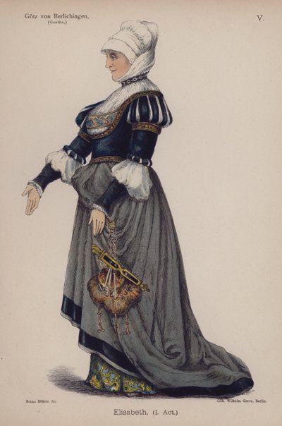 Elisabeth, aus Götz von Berlichingen von Goethe (Farblitho) von German School