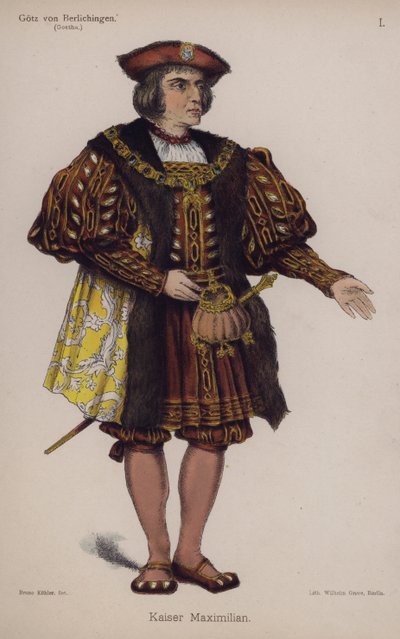 Kaiser Maximilian, aus Götz von Berlichingen von Goethe (Farblitho) von German School