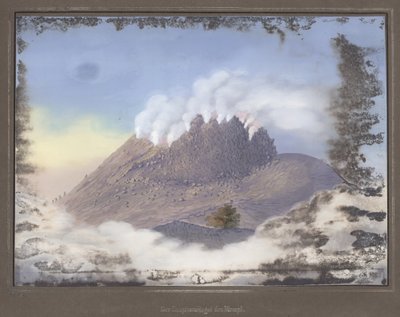 Ausbruch am Merapi Vulkan mit Blick auf das Ostende des Kraters, November 1836, Pl.VI aus Topographischer und Naturwissenschaftlicher Atlas zur Reise durch Java, von Dr. Fr. Junghuhn, Magdeburg von German School