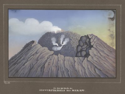 Ausbruch des Mount Merapi, Pl.III, Topographischer und Naturwissenschaftlicher Atlas zur Reise durch Java, von Dr.Fr.Junghuhn, Magdeburg 1845 von German School