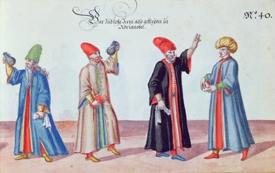 Vier jüdische Ärzte aus Adrianopel, Türkei, ca. 1600 (Aquarell auf Papier) von German School