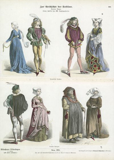 Französische und deutsche Kostüme, zweite Hälfte des 15. Jahrhunderts von German School